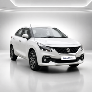 Maruti Suzuki Baleno Automatic White Petrol available for self drive car rental in Mumbai by Miles and Memories, premium automatic hatchback for city drives, airport transfers, business travel, and weekend road trips.