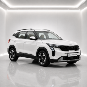 Kia Sonet 2026 White Petrol Automatic with electric sunroof available for self drive car rental in Mumbai by Miles and Memories, premium compact SUV for city drives, airport transfers, business travel, and weekend road trips.